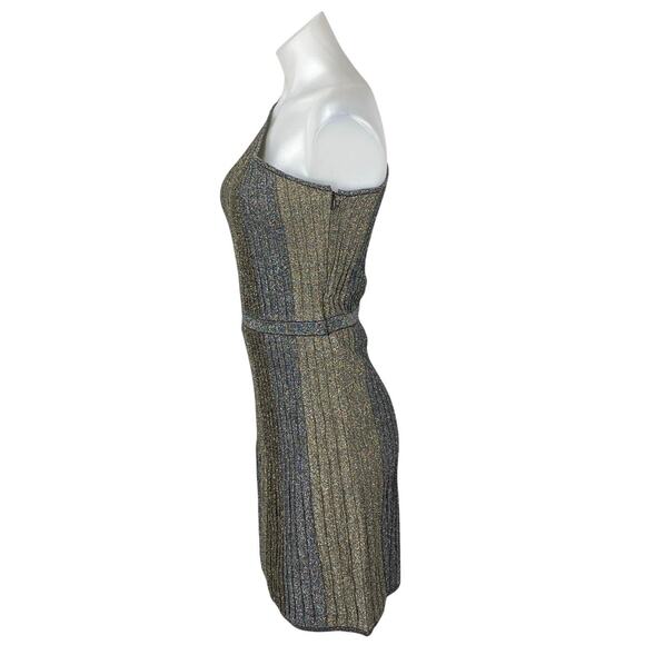 Parker Multicolor Metallic Colorblock Ribbed One Shoulder Mini A-Line Dress Sz M - Picture 3 of 6